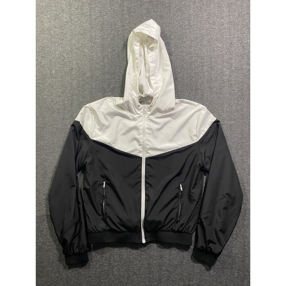 Forever 21 Colorblock Hooded Jacket – Black & White Zip-Up, Size L